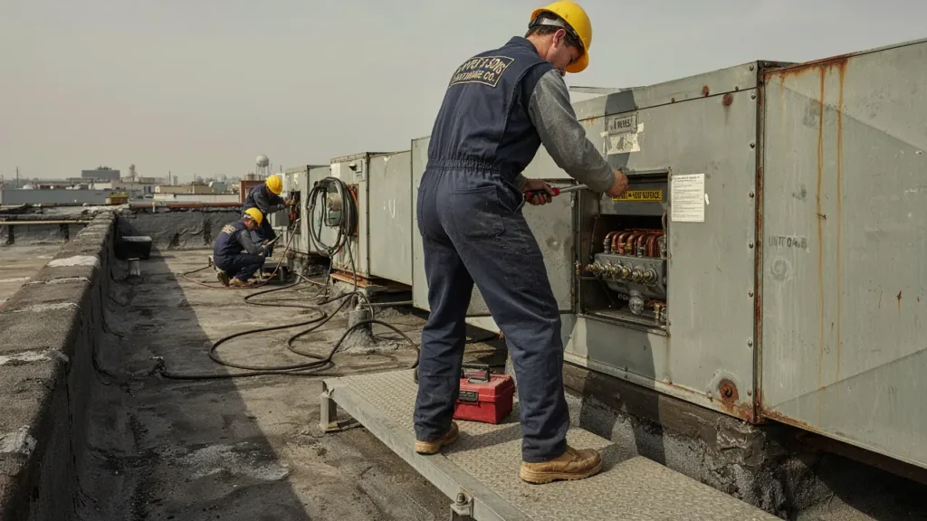 Boiler installation and repair technician at work