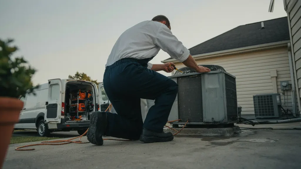 HVAC a technician working urgently, or a service van